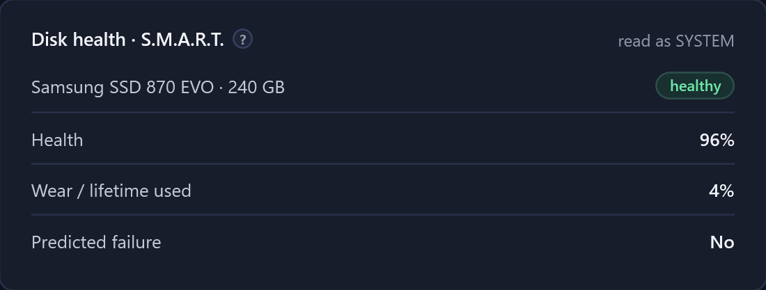 Disk SMART health in dark mode