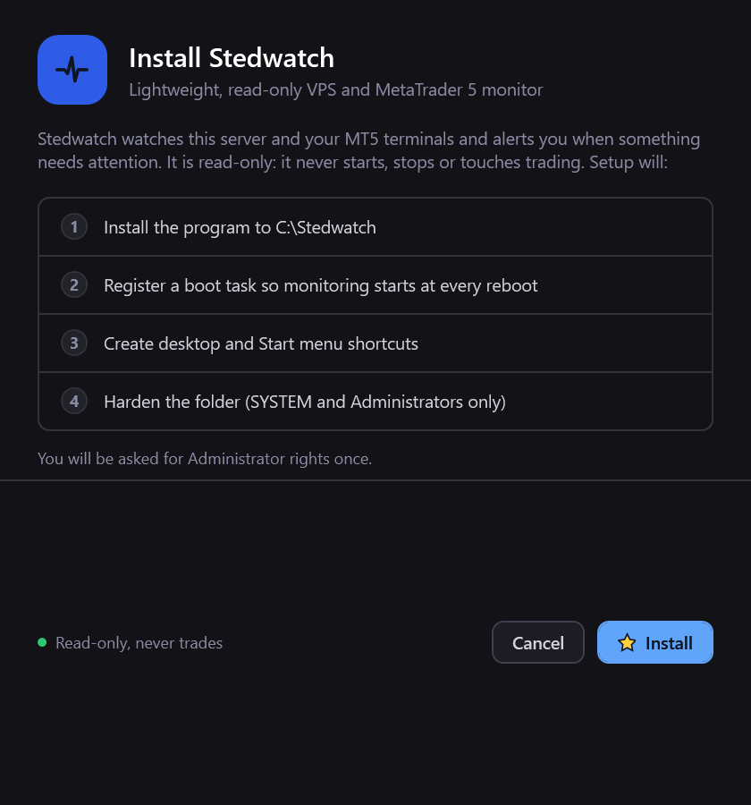 The installer in dark mode